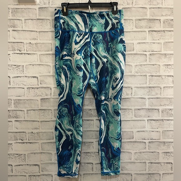 Patagonia Pants - Women’s Patagonia blue/white/teal paint splash pattern leggings Medium
